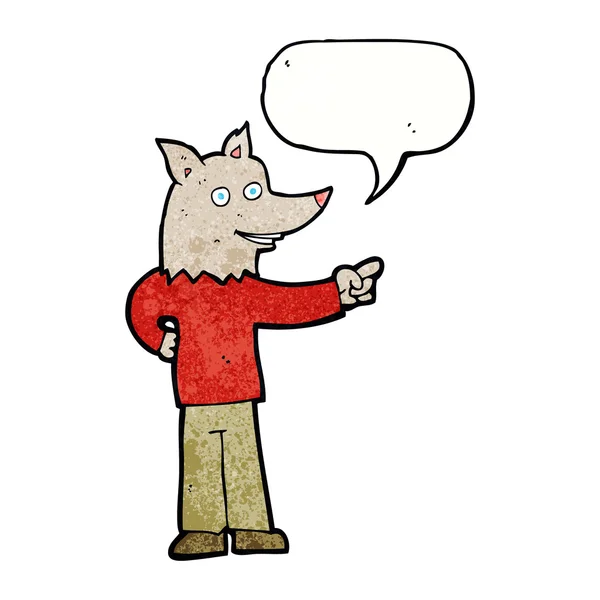 Мультяшний вовк вказує з бульбашкою мовлення — стоковий вектор