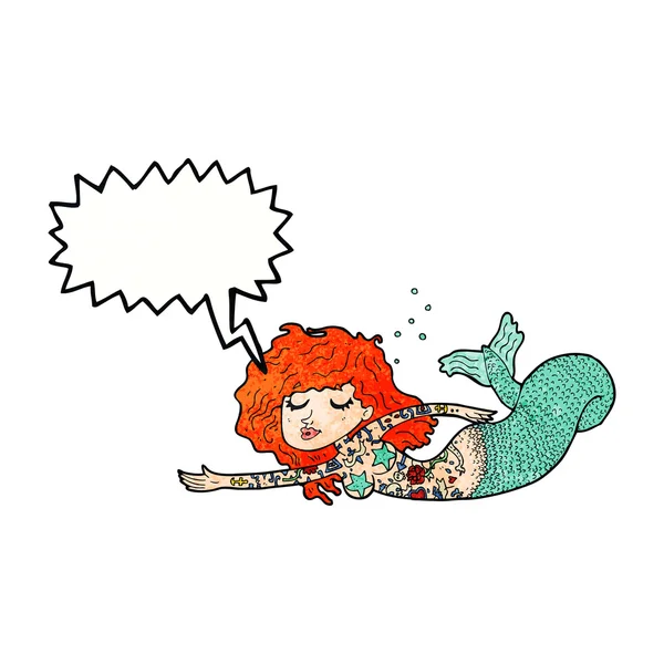 Cartoon mermaid with tattoos with speech bubble — Stock Vector