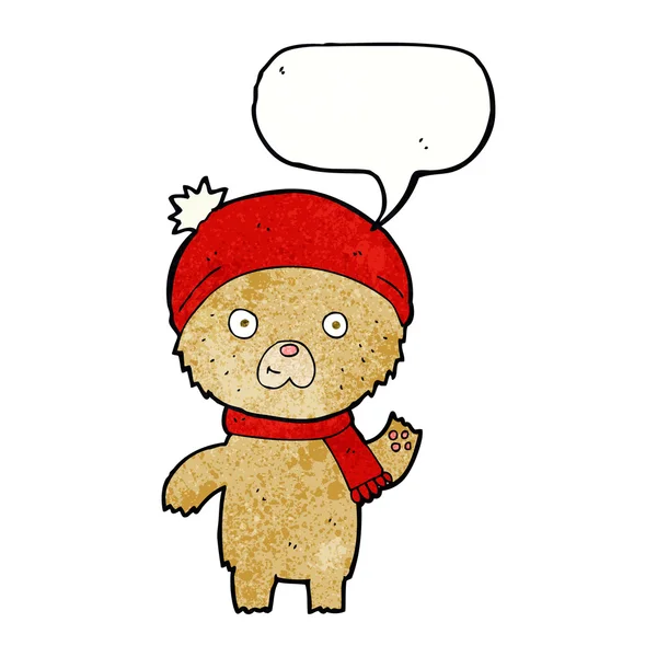 Kreslený mávající medvídek s bublinou řeči — Stockový vektor