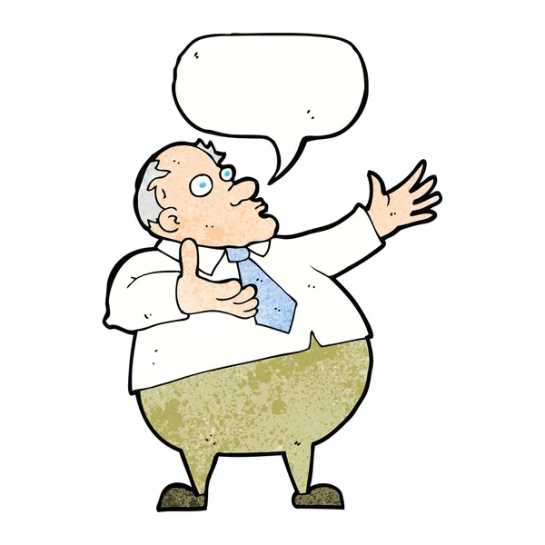 Dibujos animados exasperado hombre de mediana edad con burbuja del habla — Vector de stock