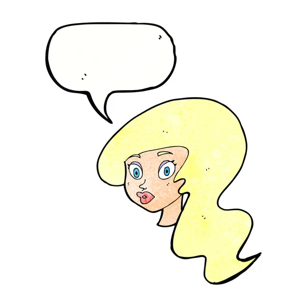 Cartoon pretty female face with speech bubble — Stock Vector