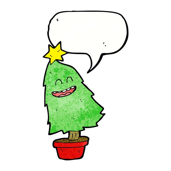 スピーチバブルでクリスマスツリーを踊る漫画 — ストックベクタ