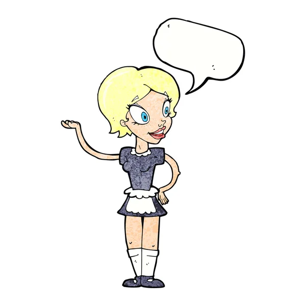 Karikatur Frau im Dienstmädchenkostüm mit Sprechblase — Stockvektor