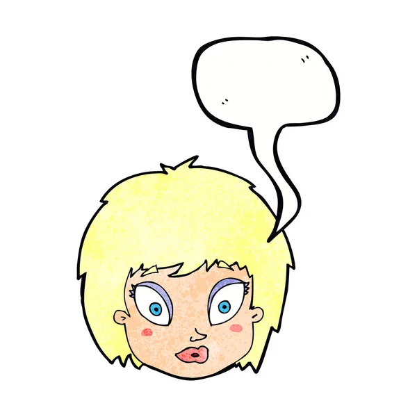 Cartoon surprised female face with speech bubble — Stock Vector