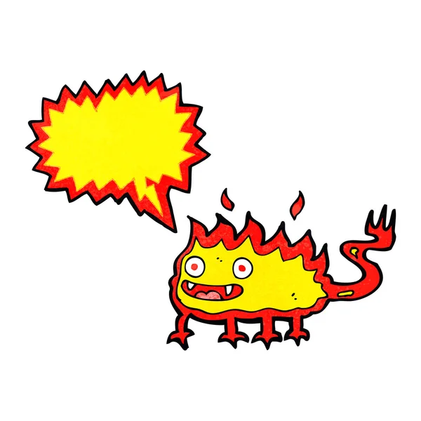 Kreslený malý oheň démon s bublinou řeči — Stockový vektor