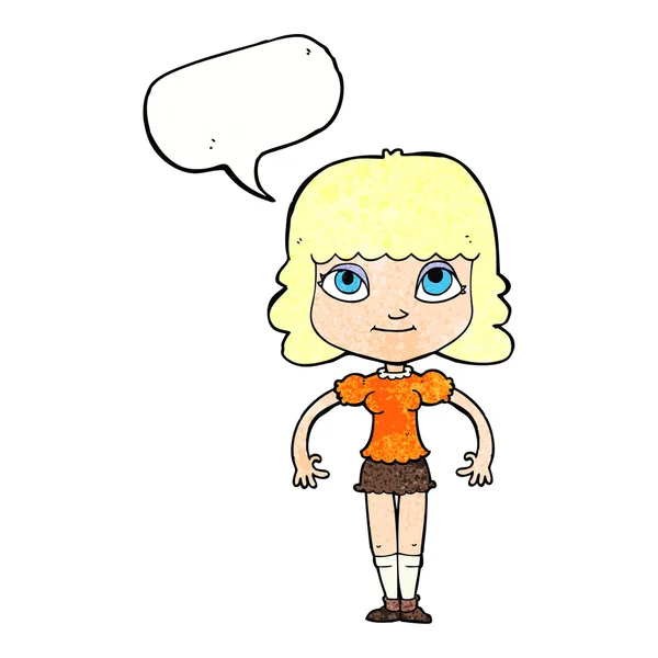 Chica de dibujos animados con burbuja de habla — Vector de stock