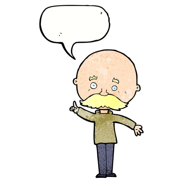 Καρτούν φαλακρός άνθρωπος με την ιδέα με φούσκα ομιλία — Διανυσματικό Αρχείο