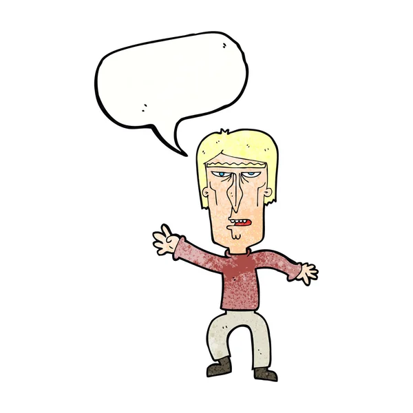 Desenho animado irritado homem acenando aviso com bolha de fala — Vetor de Stock
