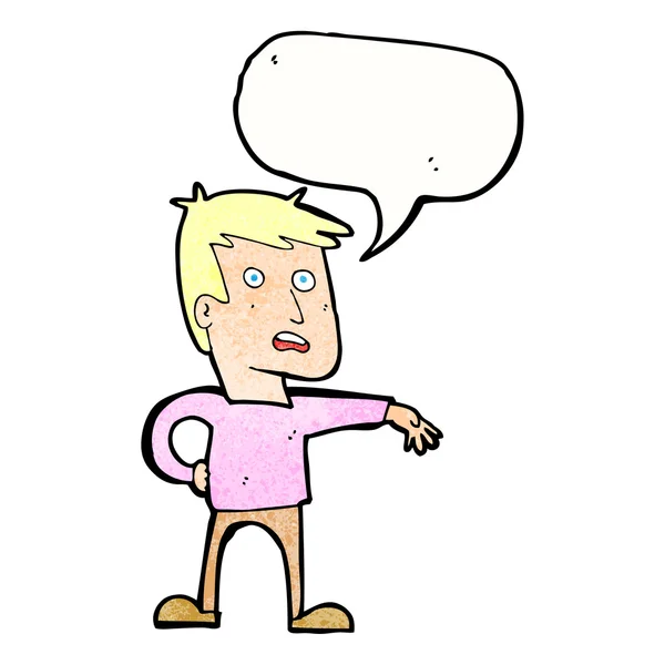 Cartoon man maken kamp gebaar met spraakzeepbel — Stockvector