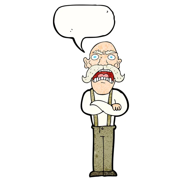 Cartoon shocked old man with speech bubble — Stock Vector