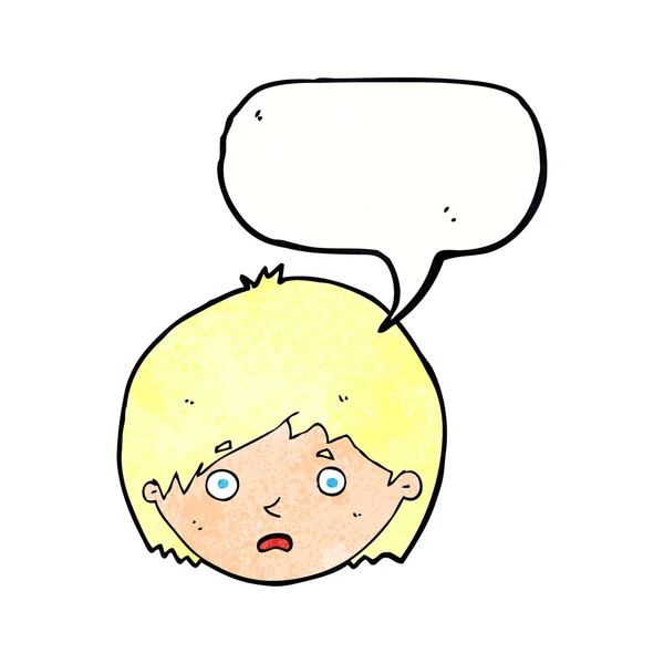 Cartone animato ragazzo infelice con la bolla discorso — Vettoriale Stock