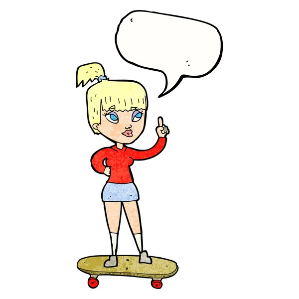Desenho animado skater menina com bolha de fala — Vetor de Stock