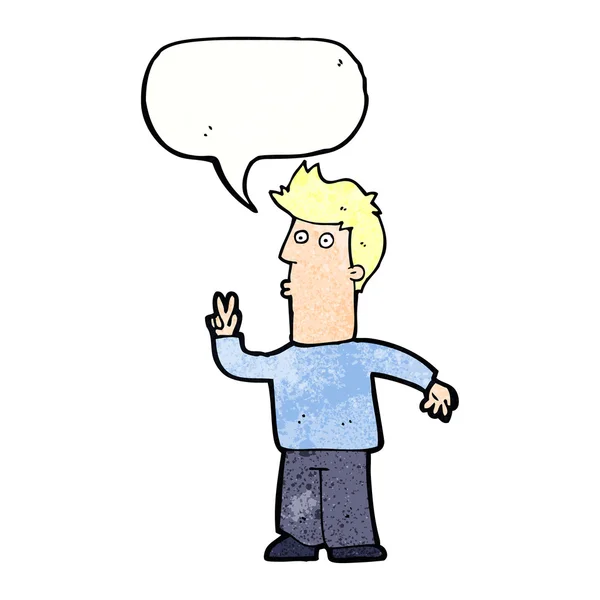 Homem dos desenhos animados sinalizando com a mão com bolha de fala — Vetor de Stock