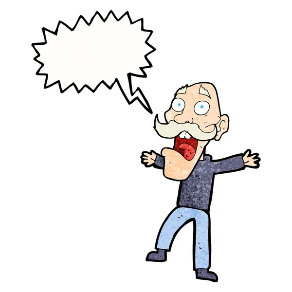 Dibujos animados sorprendido anciano con burbuja de habla — Vector de stock