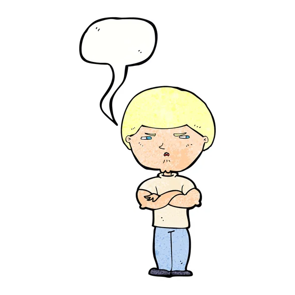 Cartoon grumpy man with speech bubble — Stock Vector