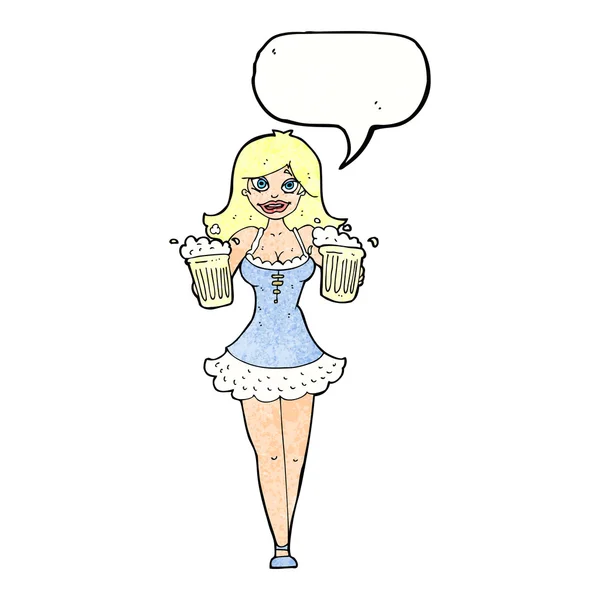Cartoon beer festival girl with speech bubble — Stock Vector