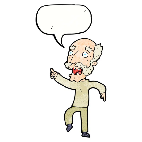 Cartoon frightened old man with speech bubble — Stock Vector