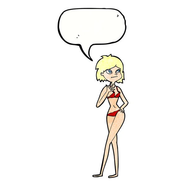 Femme dessin animé en bikini avec bulle de parole — Image vectorielle