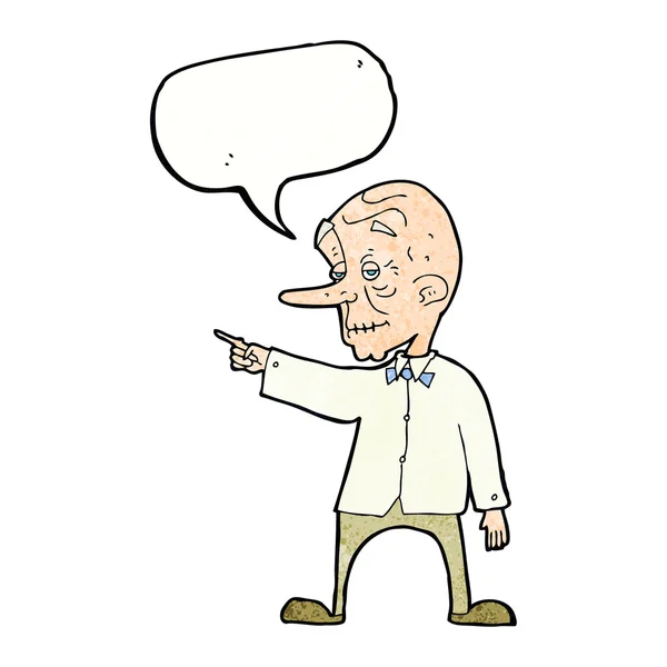 Karikatür yaşlı adam konuşma balonunu işaret ediyor — Stok Vektör