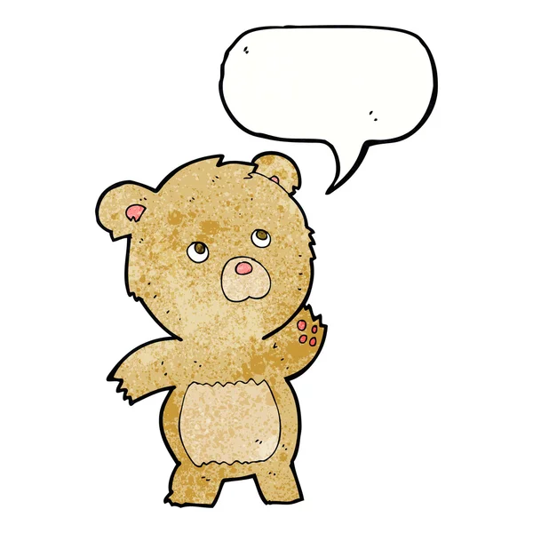 Cartoon curious teddy bear with speech bubble — Stock Vector