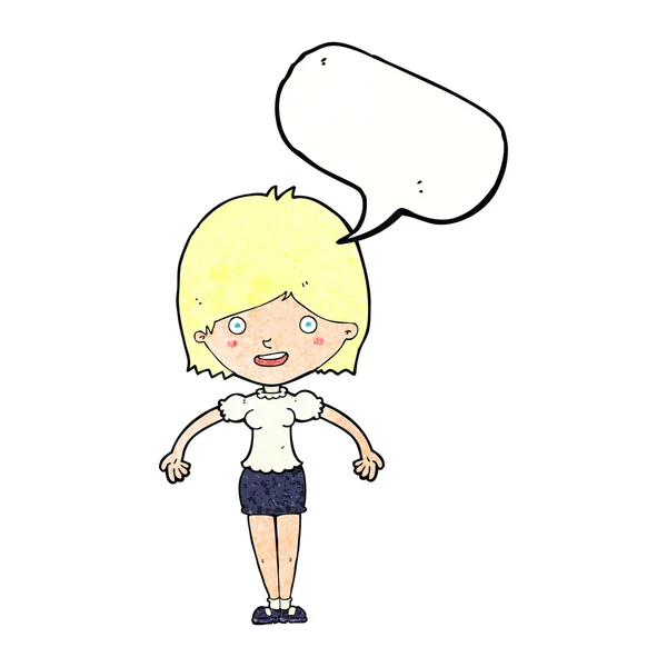 Dessin animé femme heureuse avec bulle de parole — Image vectorielle