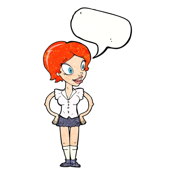 短裙配讲话泡泡卡通幸福的女人 — 图库矢量图片