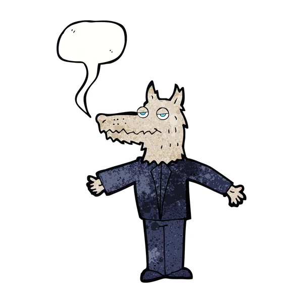 Loup dessin animé avec bulle de parole — Image vectorielle