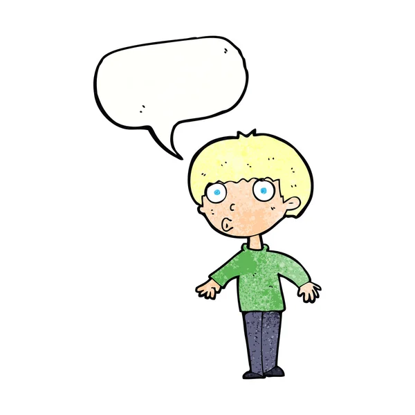 Kartun terkejut anak laki-laki dengan gelembung pidato - Stok Vektor