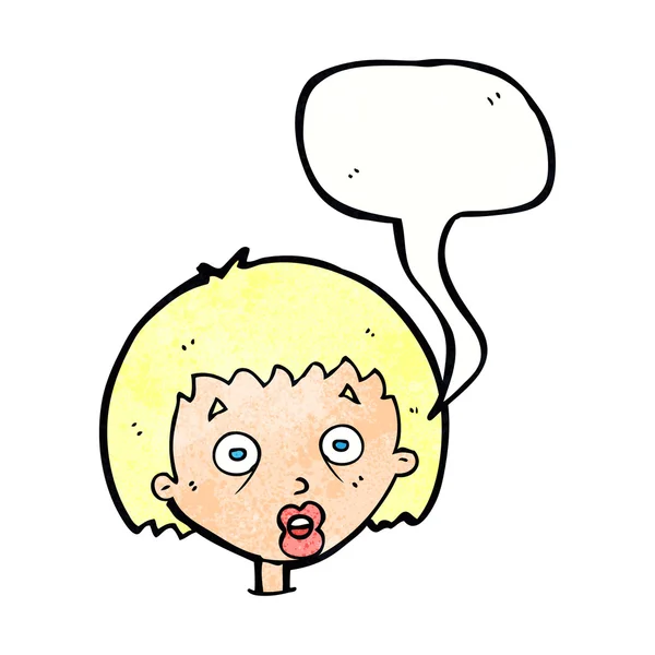 Cartoon shocked woman with speech bubble — Stock Vector