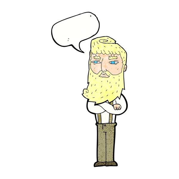 Cartone animato uomo serio con barba con bolla discorso — Vettoriale Stock