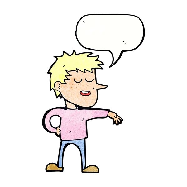 Γελοιογραφία άνθρωπος κάνει περιφρονητική χειρονομία με φούσκα ομιλία — Διανυσματικό Αρχείο
