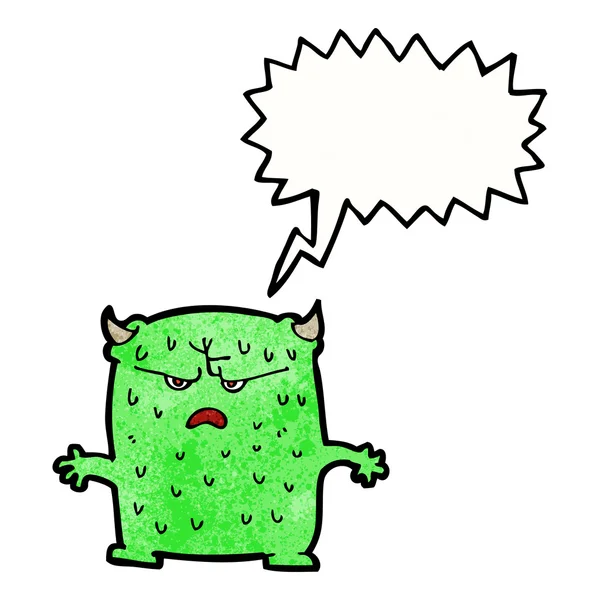 Cartoon weinig alien met spraakzeepbel — Stockvector