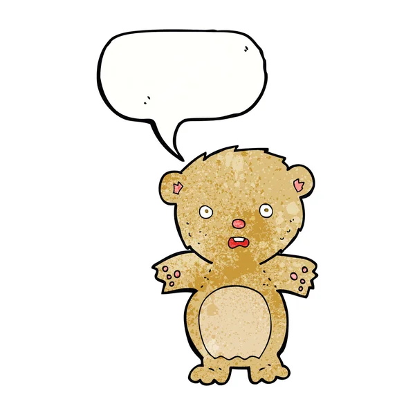 Frightened teddy bear cartoon with speech bubble — Stock Vector