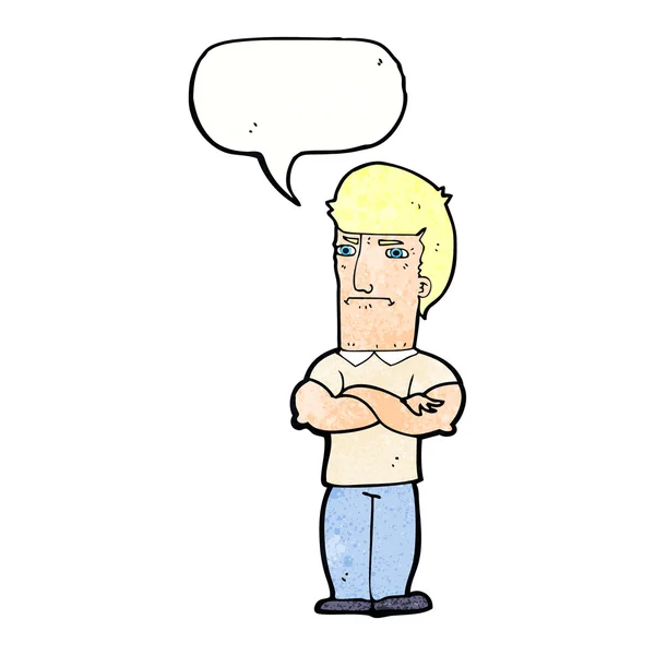 Мультфильм раздраженный человек со сложенными руками с пузырём речи — стоковый вектор