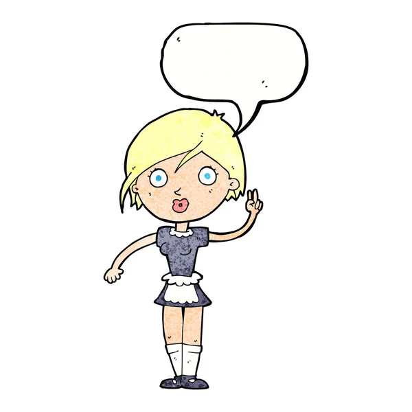 Cartoon waitress making hand gesture with speech bubble — Stock Vector