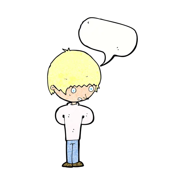 Desenho animado menino nervoso com bolha de fala —  Vetores de Stock