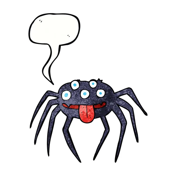 Cartoon gross halloween spider with speech bubble — Stock Vector