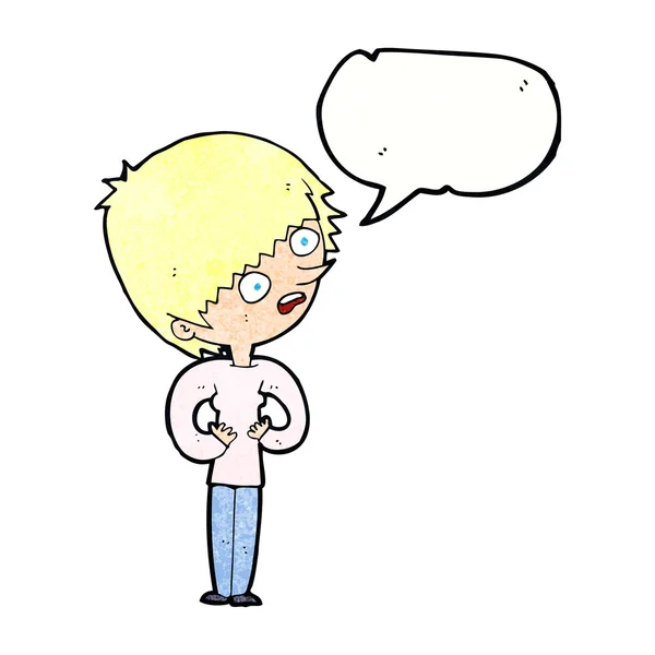 Desenho animado mulher chocada com bolha de fala — Vetor de Stock