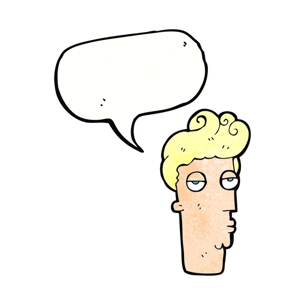 Cartoon bored man 's face with speech bubble — стоковый вектор