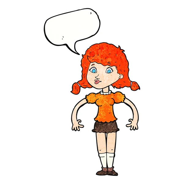 Desenho animado menina bonita com bolha de fala — Vetor de Stock