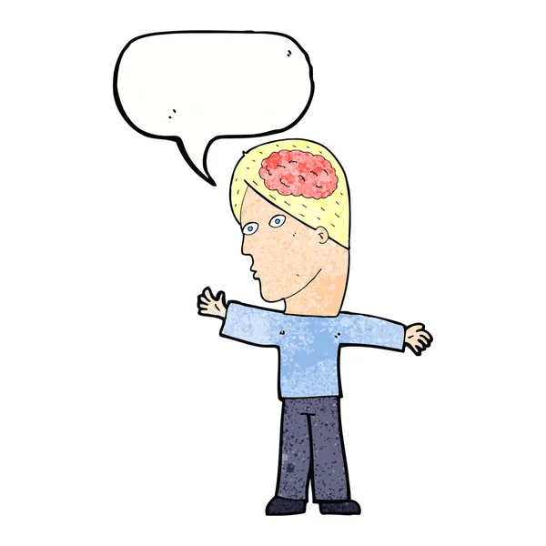 Hombre de dibujos animados con cerebro con burbuja del habla — Vector de stock