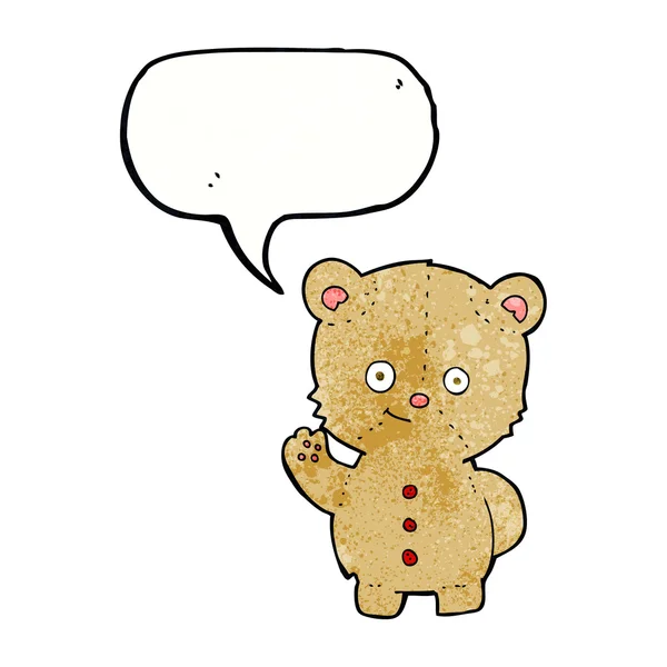 Cartoon teddy bear waving with speech bubble — Stock Vector