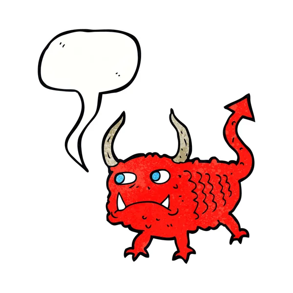 Cartoon kleine demon met spraakzeepbel — Stockvector