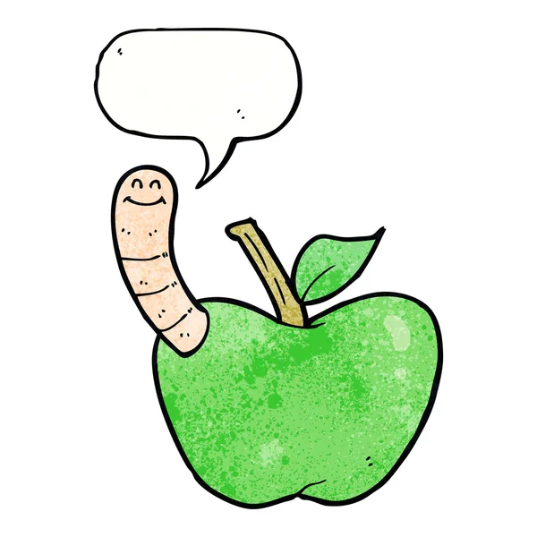 Cartoon apple with worm with speech bubble — Stock Vector