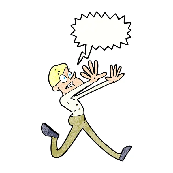 Hombre de dibujos animados huyendo con la burbuja del habla — Vector de stock