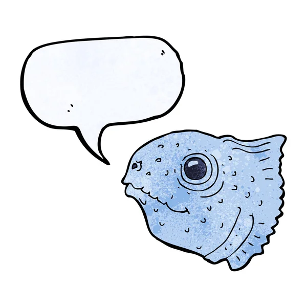 Cabeza de pescado de dibujos animados con burbuja de habla — Vector de stock