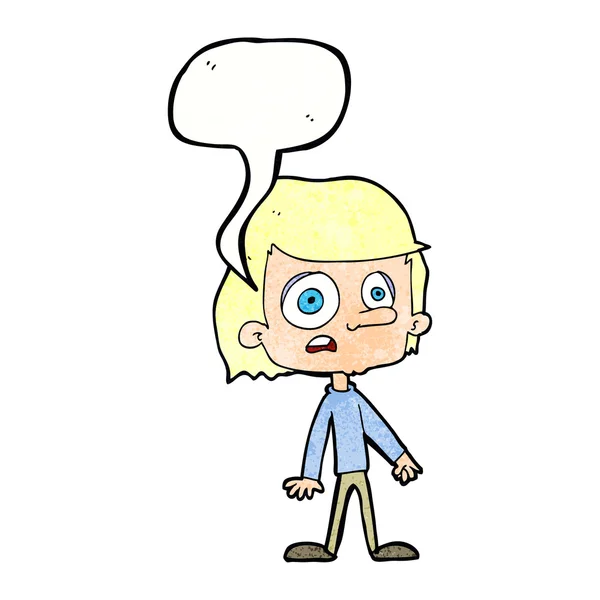 Cartoon worried boy with speech bubble — Stock Vector