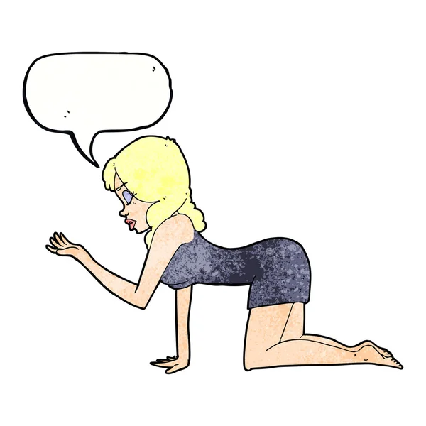 Mujer de dibujos animados a cuatro patas con burbuja de habla — Archivo Imágenes Vectoriales
