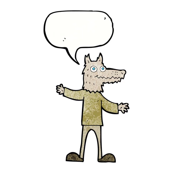 Uomo lupo dei cartoni animati con bolla discorso — Vettoriale Stock