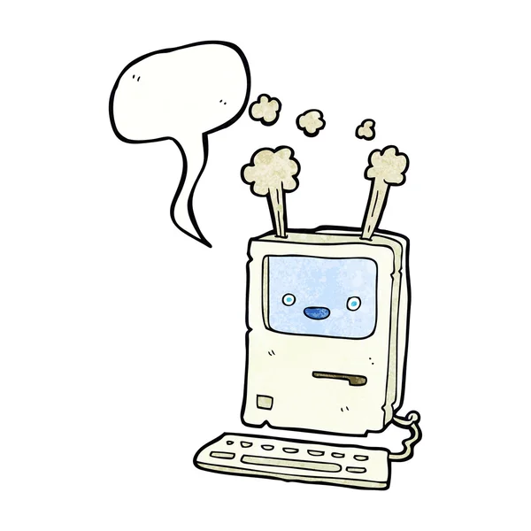 Viejo ordenador de dibujos animados con burbuja del habla — Vector de stock